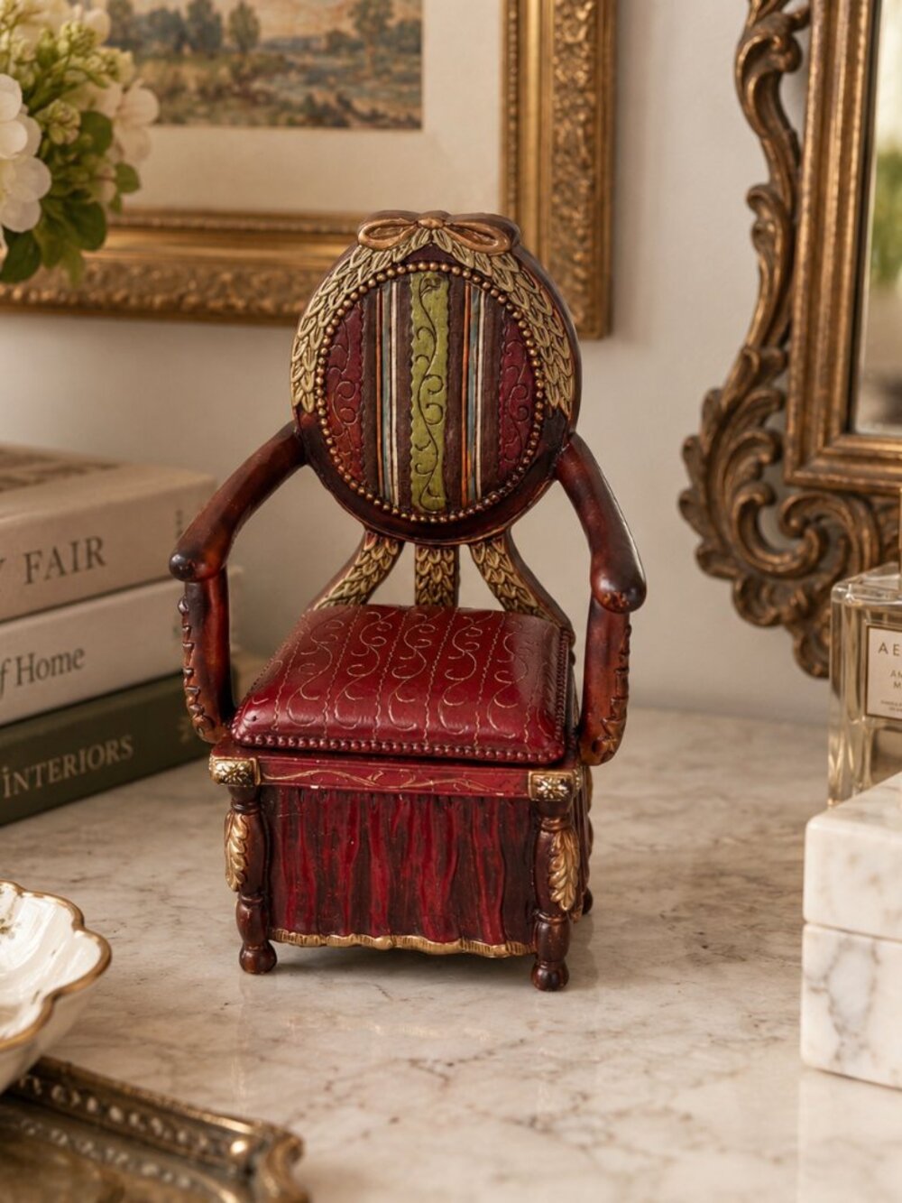 Unique Vintage Miniature Chair Trinket Box Jewelry Victorian Style Keepsake Box